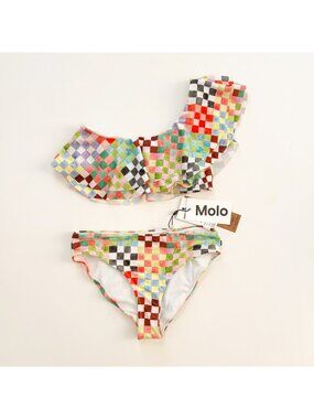 Molo Girls Size 15/16 Years Asymmetrical Bikiini in Checker Print UPF 50+ Protec
